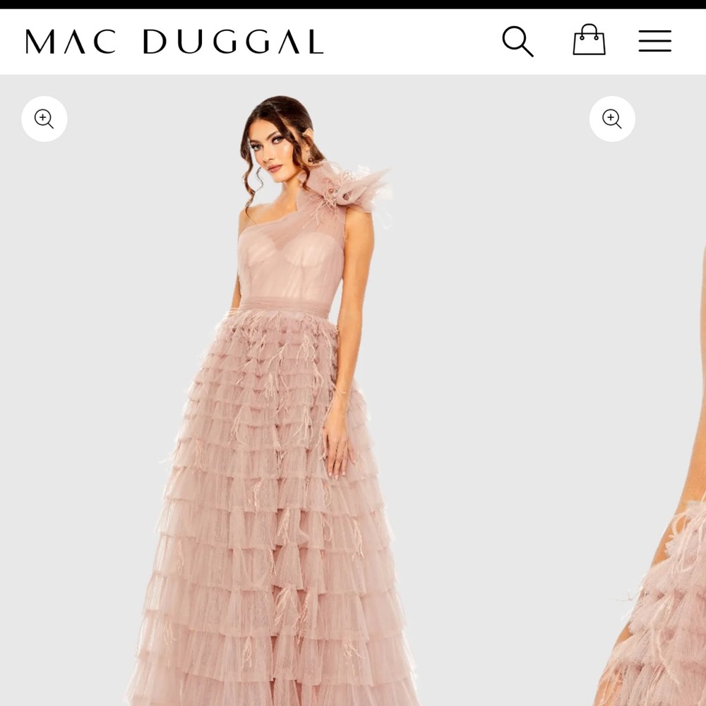 Mac Duggal Pink One-Shoulder Tiered Gown